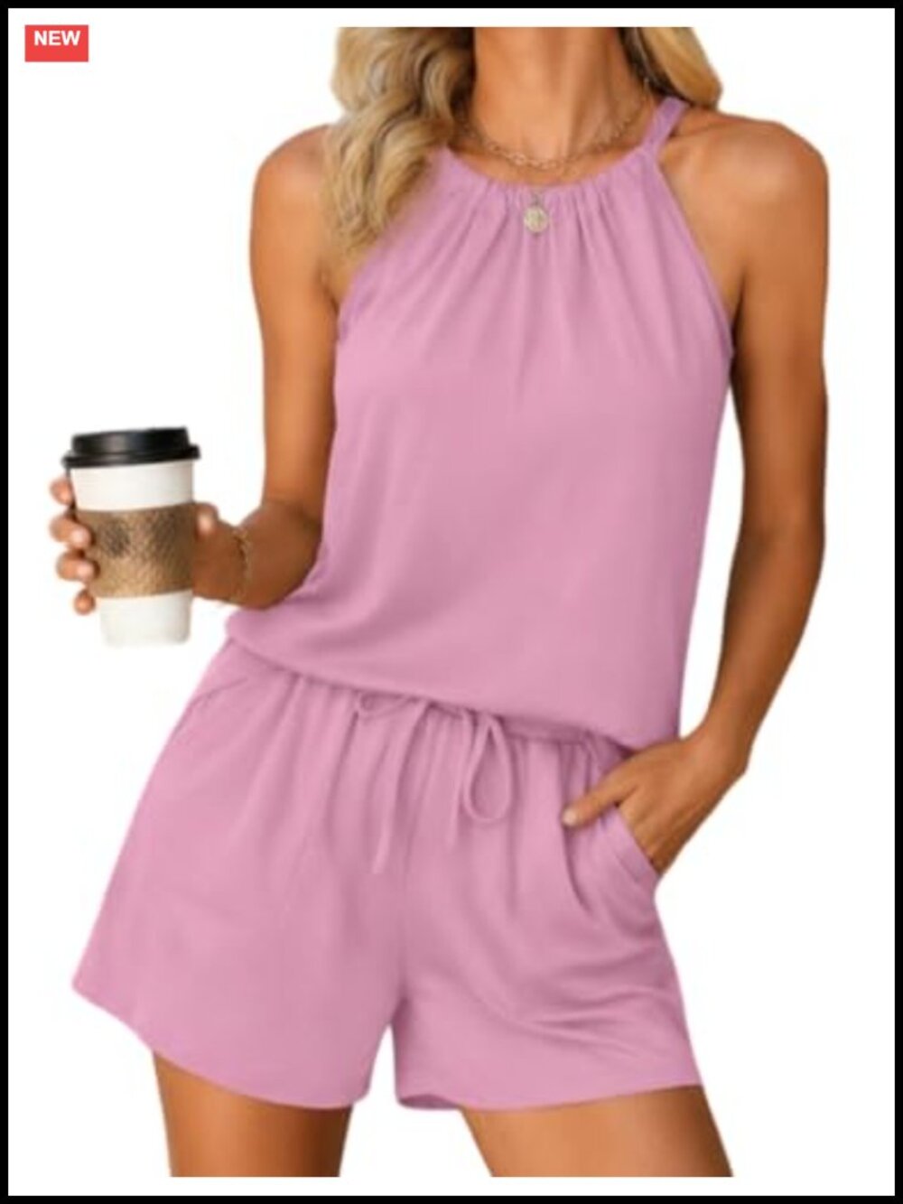 2 Piece Short Sets for Women Sleeveless Halter Tops with Shorts Vacation Summer